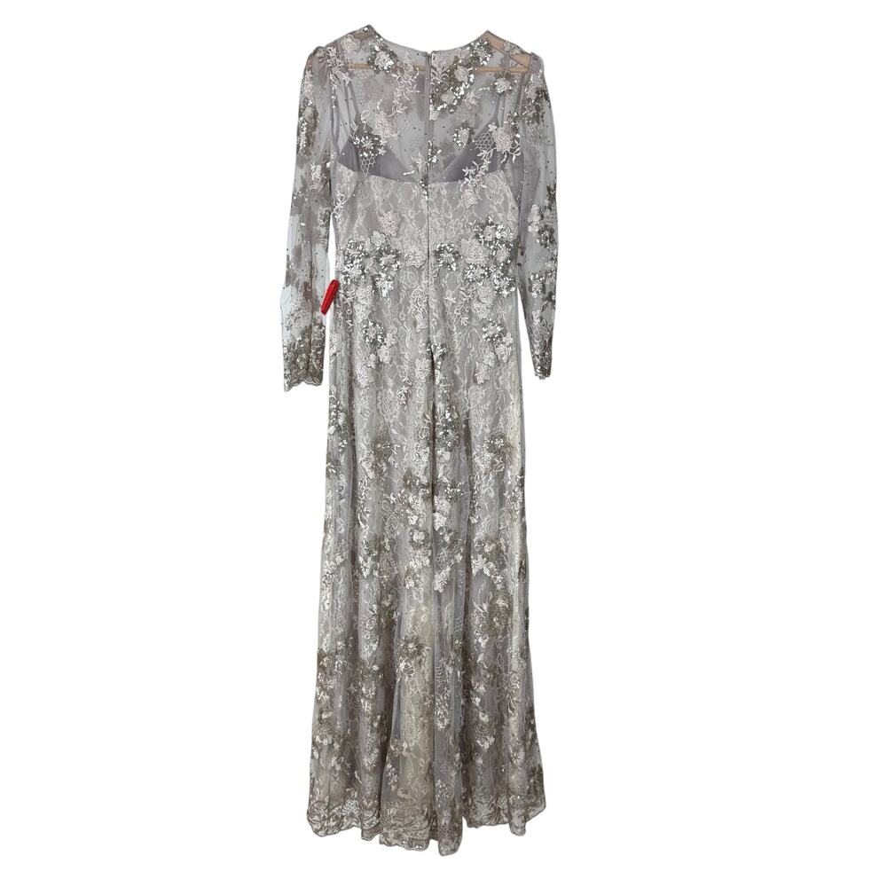Mac Duggal Silver Champagne Embellished Lace Maxi Gown - Picture 4 of 10
